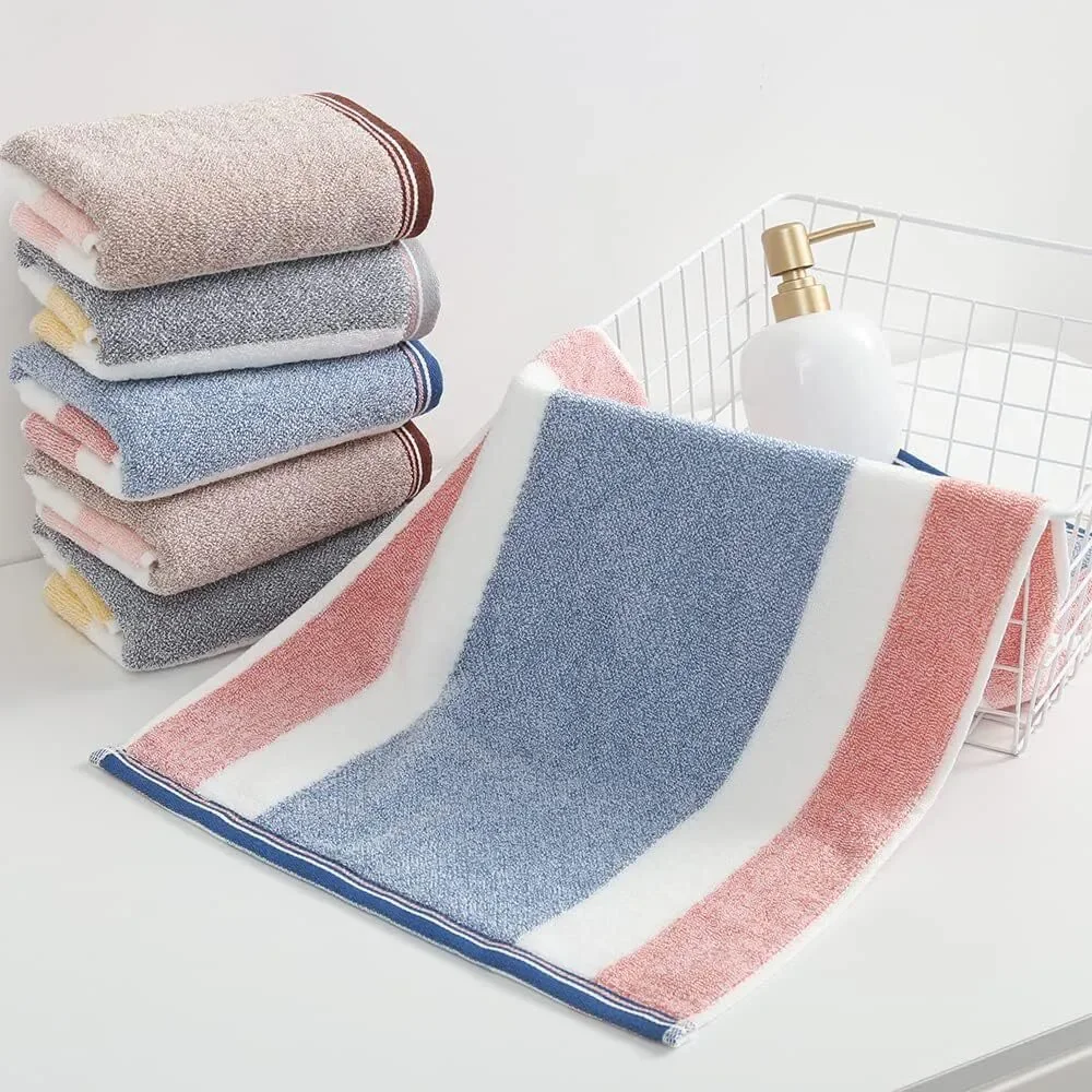 Striped Pattern Hand Towel Set of 2 100% Cotton Terry Soft 13 x 29in Pink & Blue